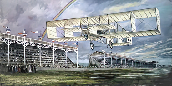 Paulhan at Rheims - Louis Paulhan flying a Voisin in the distance competition at the first great international aviation meet in 1909 at Rheims, France - by Don Connolly