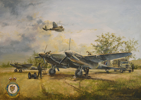 410 Sqn Mosquitoes - 410 Squadron ground crew servicing a Mosquito - by Wes Lowe