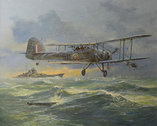 We Have a Runner - Fairey Swordfish attacking the Bismark - by Wes Lowe