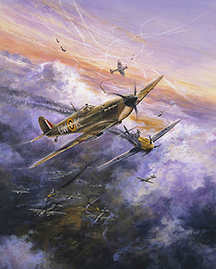 Spitfire  - aircraft painting - by Wes Lowe